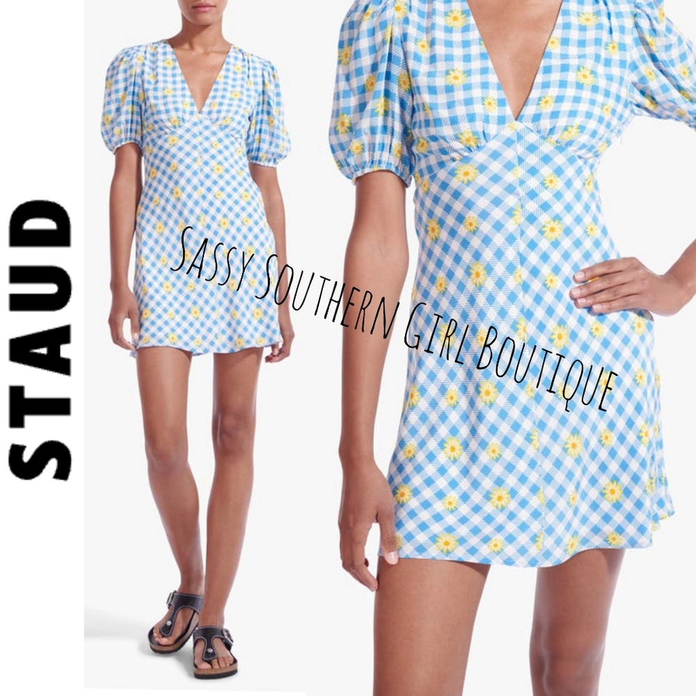 🆕⭐STAUD Daisy blue checked mini dress
